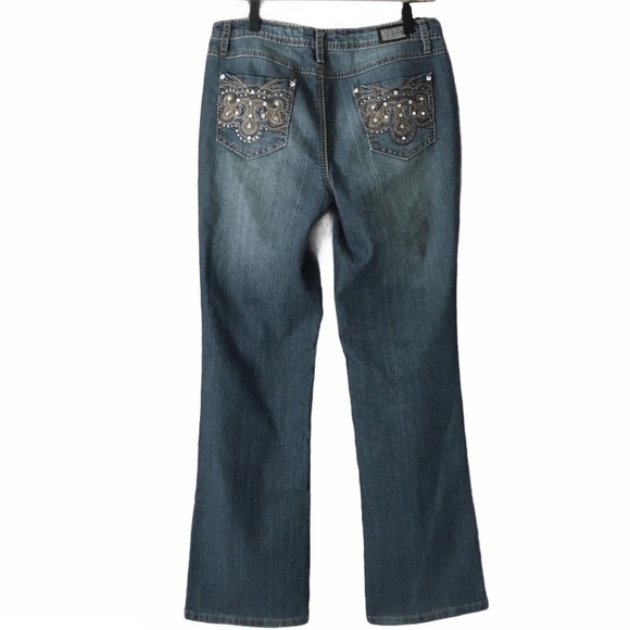EARL JEANS Bootcut Bling Embroidered Pockets Mid Rise Stretch Denim Western 8 - Picture 4 of 12